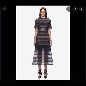 Self-portrait-Yoke Frill Midi Dress Navi